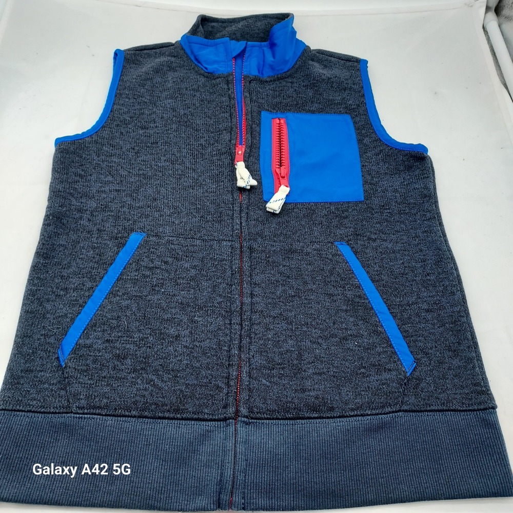 Crewcuts J. Crew Boys Fleece Vest Gray Blue Full Zip Sweater Knit Size 8